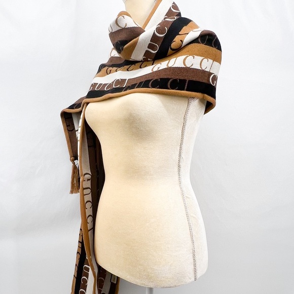 GUCCI Logo Stripe Wool 2021 Scarf w/ Tags - Picture 5 of 16